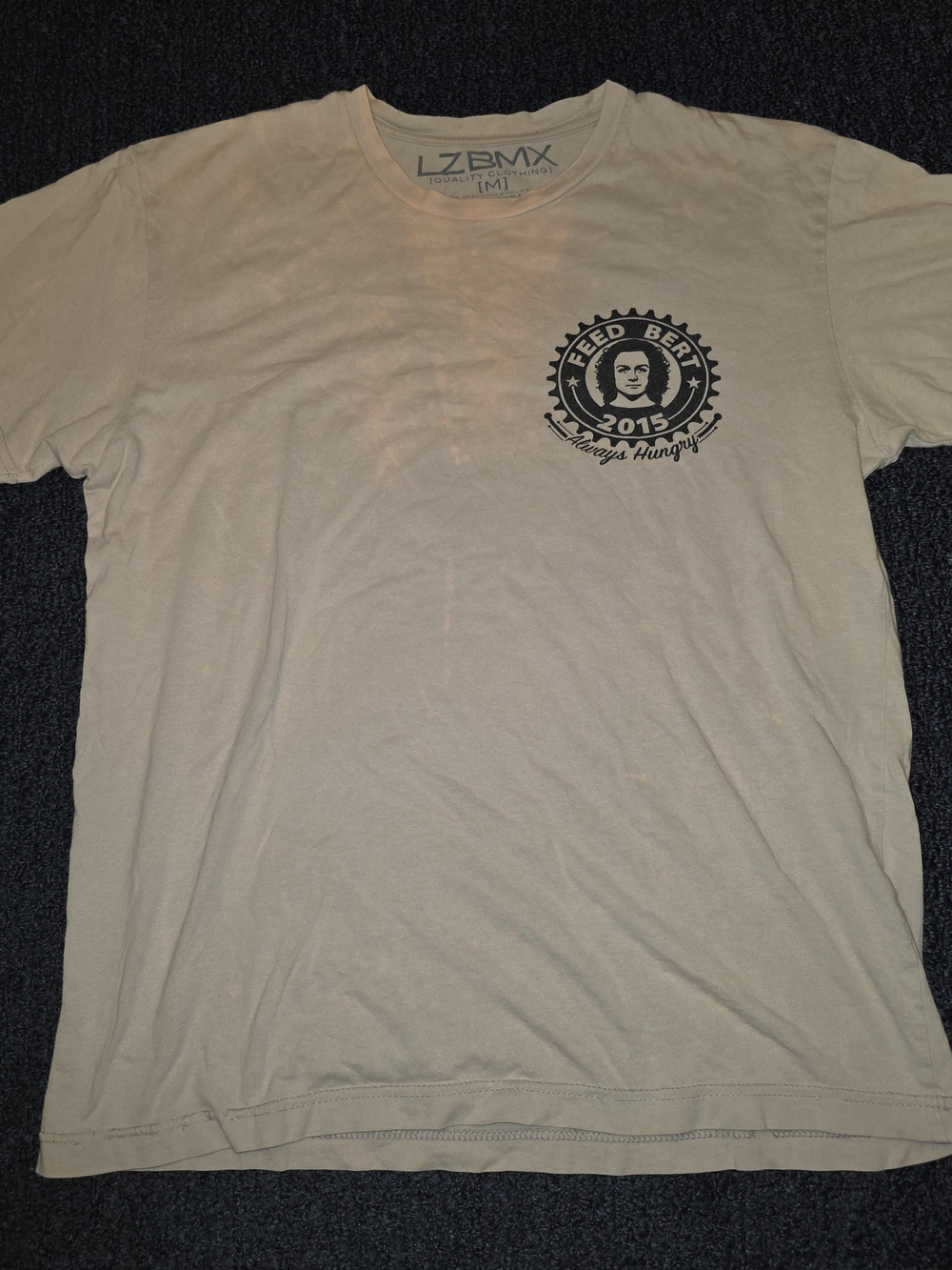 LZBMX Feed Bert 2015 Always Hungry Mens M Beige Cotton Graphic T-Shirt Rare